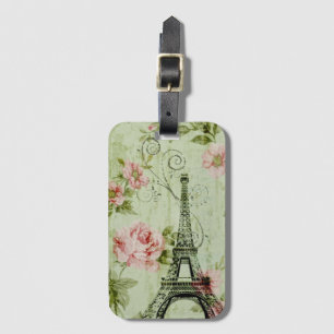 chic vår mynta rosa blommigt paris eiffel torn bagagebricka