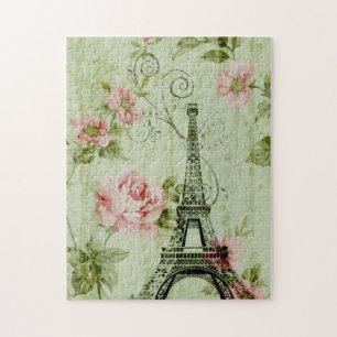 chic vår mynta rosa blommigt paris eiffel torn pussel