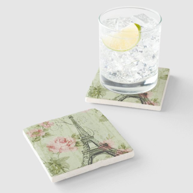 chic vår mynta rosa blommigt paris eiffel torn stenunderlägg (Sidan)