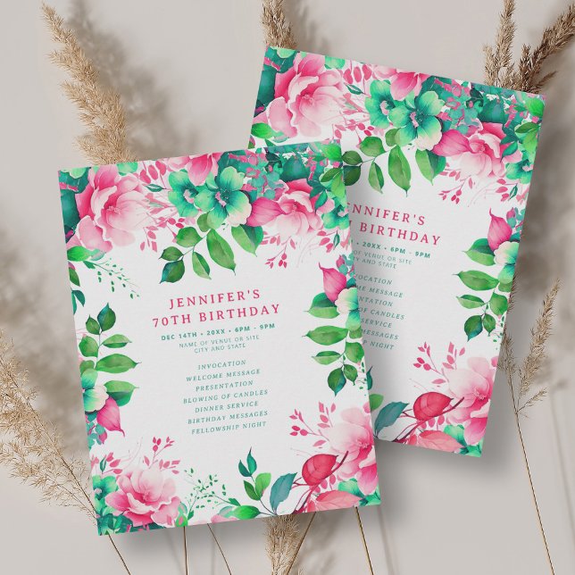 Chic Vår Watercolor Blommigt 70 Birthday Programme Inbjudningar (Chic Spring Watercolor Floral 70 Birthday Program )