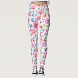 Chic Vattenfärg Bälgningar i botaniska Blommigtar Leggings