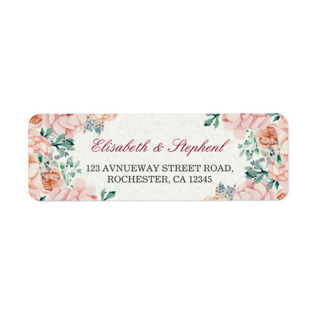 Chic Vattenfärg Botaniska Blommigten Bröllop Adres Returadress Etikett (Framsidan)
