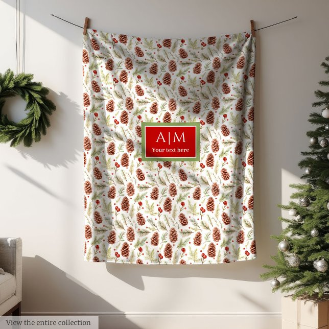 Chic vattenfärg gräs innehåller pastellform grönt  fleecefilt (Chic watercolor pine cones pastel green Christmas Fleece Blanket)