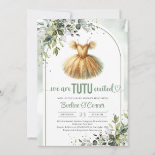 Chic vattenfärg guld tutu dress eucalyptus girl inbjudningar