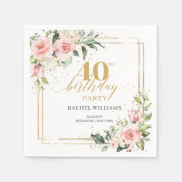 Chic vattenfärg  ro guld 40-årsdagen pappersservett