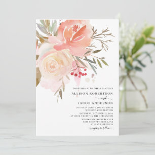 Chic Vattenfärg Rosa Flower Bröllop Inbjudningar