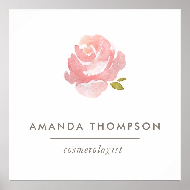 Chic Vattenfärg  Rosa ros Poster (Framsidan)