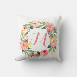 Chic Vattenfärgad Blommigt Utandning Monogram Kudde