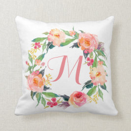 Chic Vattenfärgad Blommigt Utandning Monogram Kudde