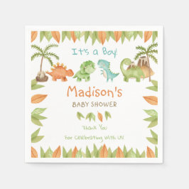 Chic Vattenfärgad cute Dinosaur Baby Shower Birthd Pappersservett