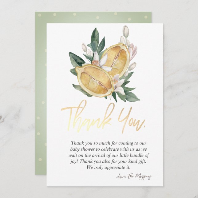 Chic Vattenfärgade botaniska citroner Tack Kort (Fram/baksida)