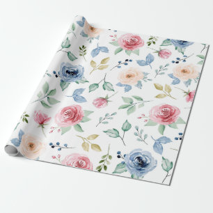 Chic Vattenfärgat delikat Blommor Foliage Mönster Presentpapper