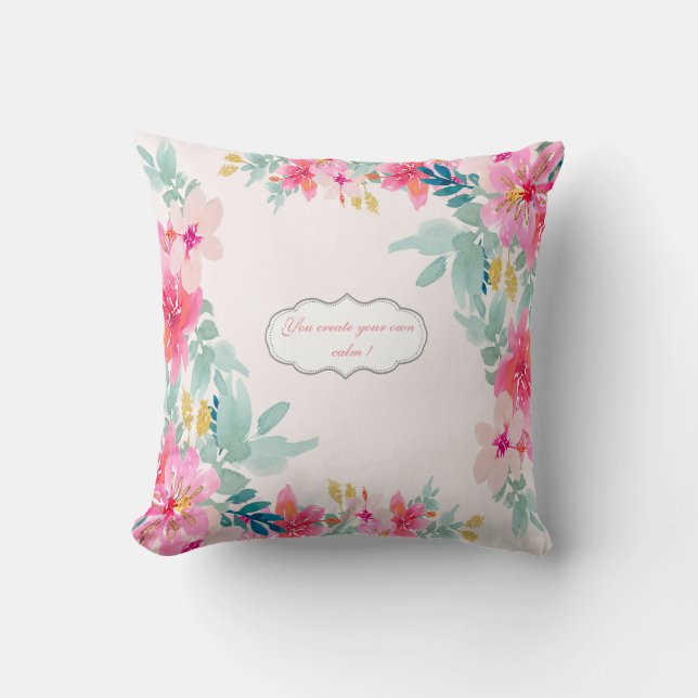 Chic Vattenfärgblommor,Motiveringsmeddelande Kudde (Framsida)