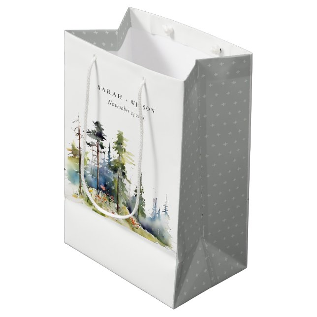 Chic Vattenfärgen Gräs Forest Landscape Bröllop (Framsidan Vinklad)