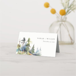 Chic Vattenfärgen Gräs Forest Landscape Bröllop Placeringskort