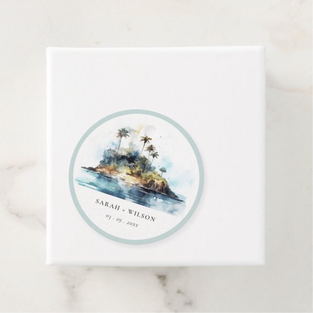 Chic Vattenfärgen Sjölandskap Handflatan Träd ön B Gåvor Etiketter (På plats)