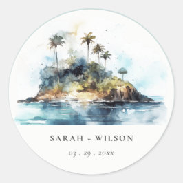 Chic Vattenfärgen Sjölandskap Handflatan Träd ön B Runt Klistermärke