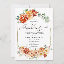 Chic Vattenfärgens Blommigt Peach,Guld,Orange Bröl Inbjudningar