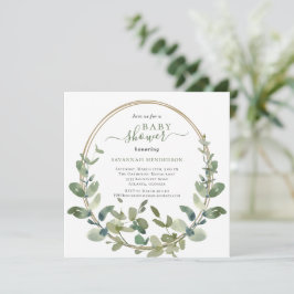 Chic Vattenfärgning Greenery Guld Baby Shower Inbjudningar