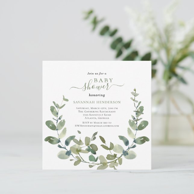 Chic Vattenfärgning Greenery WandeBaby Shower Inbjudningar (Stående Fram)