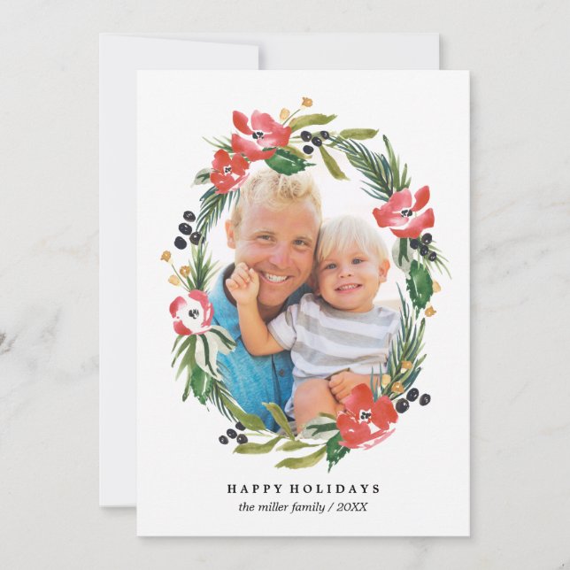 Chic Vattenfärgsalternativ för Blommigt| Jul Julkort (Framsida)