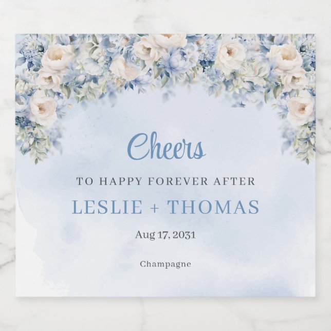 Chic vattenfärgsblått och elfenben ro eucalyptus (Enkel etikett)