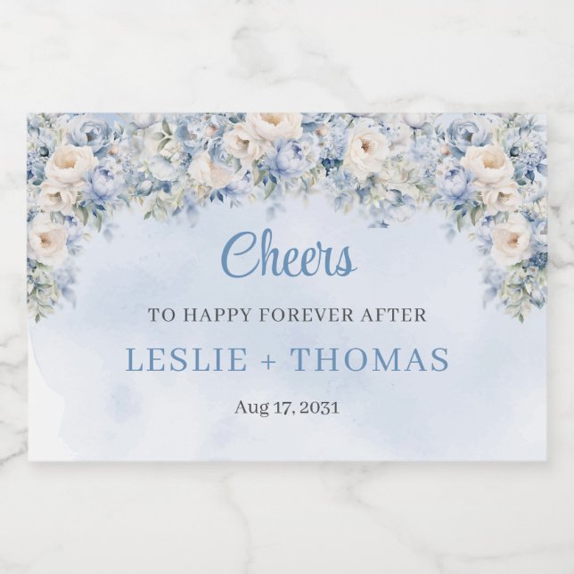 Chic vattenfärgsblått och elfenben ro eucalyptus spritflaskor etikett (Enkel etikett)