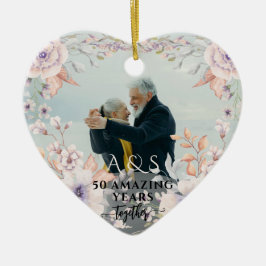 Chic Vattenfärgsblomma Bröllop-årsdag 2 foto Julgransprydnad Keramik