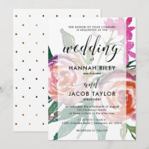 Chic VattenfärgsBlommigt med Faux Guld Dots Bröllo