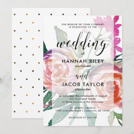 Chic VattenfärgsBlommigt med Faux Guld Dots Bröllo Inbjudningar
