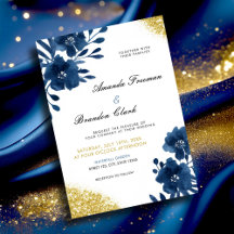 Chic Vattenfärgsblommor Guld Glitter Bröllop