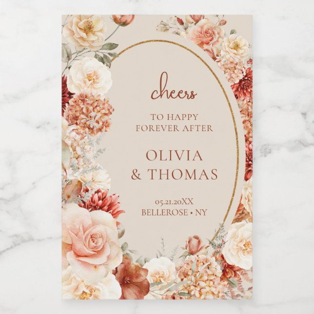 Chic vattenfärgsblommor höst färger koppar vinetikett (Enkel etikett)