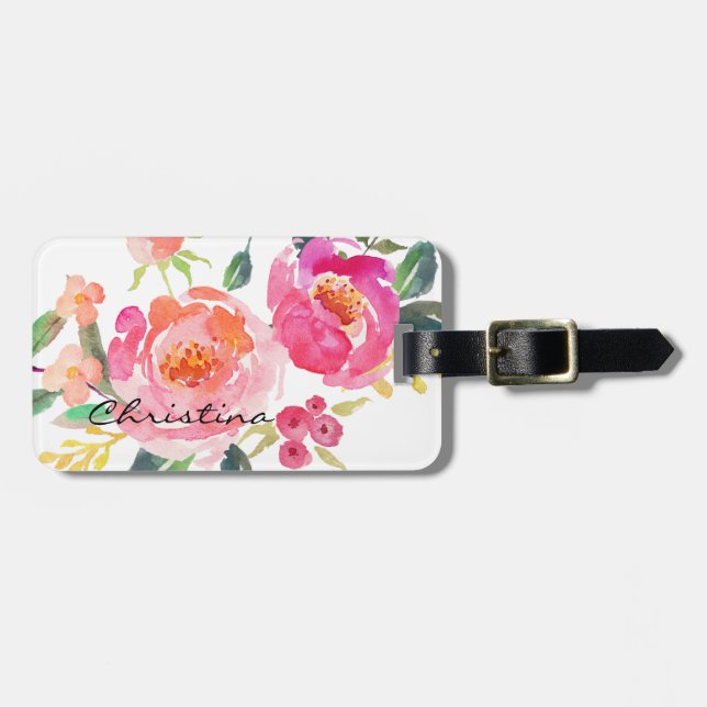 Chic Vattenfärgsblommor Personlig-2 Bagagebricka (Horisontell Framsida)