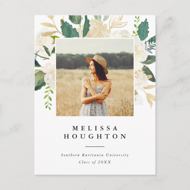 Chic Vattenfärgsblommor - Studentfest Inbjudan Vykort (Framsida)