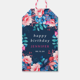 Chic Vattenfärgsfärg Blommigt för Grattis på födel Presentetikett