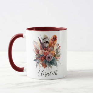 Chic Vattenfärgsfärg Boho Blommigt Höst Personlig Mugg
