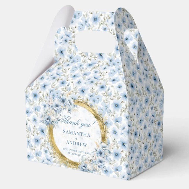 Chic Vattenfärgsfärg Ljusblå Guld Bröllop Tack Presentaskar (Chic Watercolor Light Blue Gold Wedding Thank You Favor Boxes)