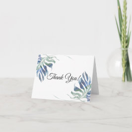Chic Vattenfärgsfärg Tropical Blue Grönt Foliage Tack Kort