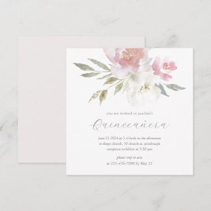 Chic vattenfärgsfärgad Blommigt Quinceanera Photo Inbjudningar