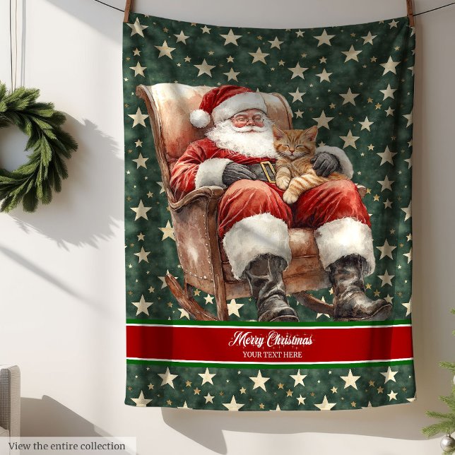 Chic Vattenfärgsfärgstreck för Jultomten för famil Fleecefilt (Chic Watercolor Santa Claus Throw for Family Fleece Blanket)