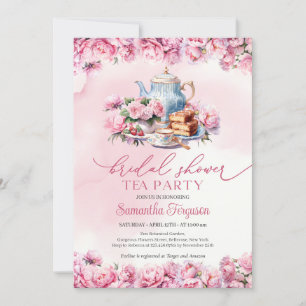 Chic vattenfärgsfechsia peonies blommigt te party inbjudningar