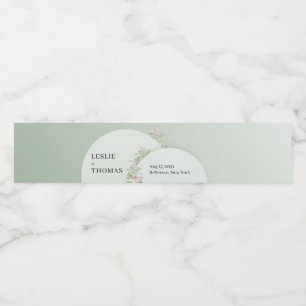 Chic vattenfärgsgrön boho arch  blommigt vattenflaska etikett