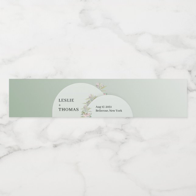 Chic vattenfärgsgrön boho arch  blommigt vattenflaska etikett (Singel etikett)