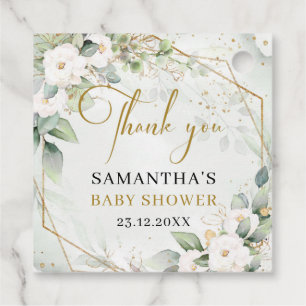 Chic vattenfärgsgrön och vit babystövel gåvor etiketter