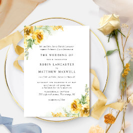 Chic VattenfärgsGult Ochre Blommigt Formal Bröllop Inbjudningar