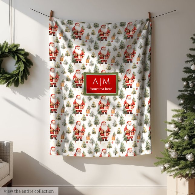 Chic vattenfärgshelgdag för röd grönt Jultomten Fleecefilt (Chic watercolor Santa Claus red green holiday Fleece Blanket)