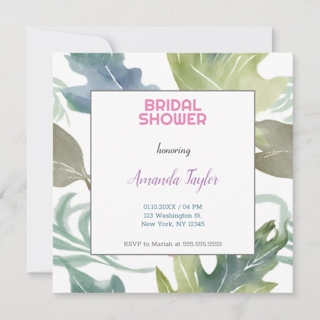 Chic Vattenfärgsminimalistisk Möhippa för Blommigt Inbjudningar (Framsida)