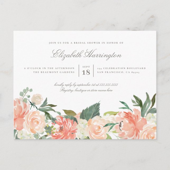 Chic VattenfärgsMöhippa Vår Blommigt Inbjudan Vykort (Framsida)