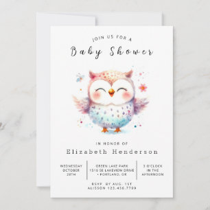 Chic Vattenfärgsskare Uggla Baby Shower Inbjudningar