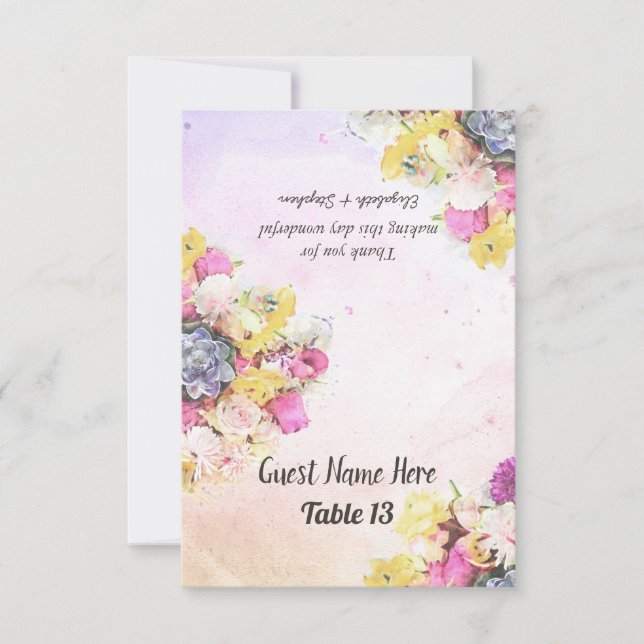 Chic Vattenfärgsutveckning av Bordsnumret Flower B Inbjudningar (Framsida)